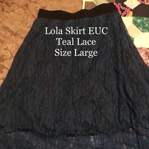 EUC Teal Green Lularoe Lace Lola Skirt Size Large